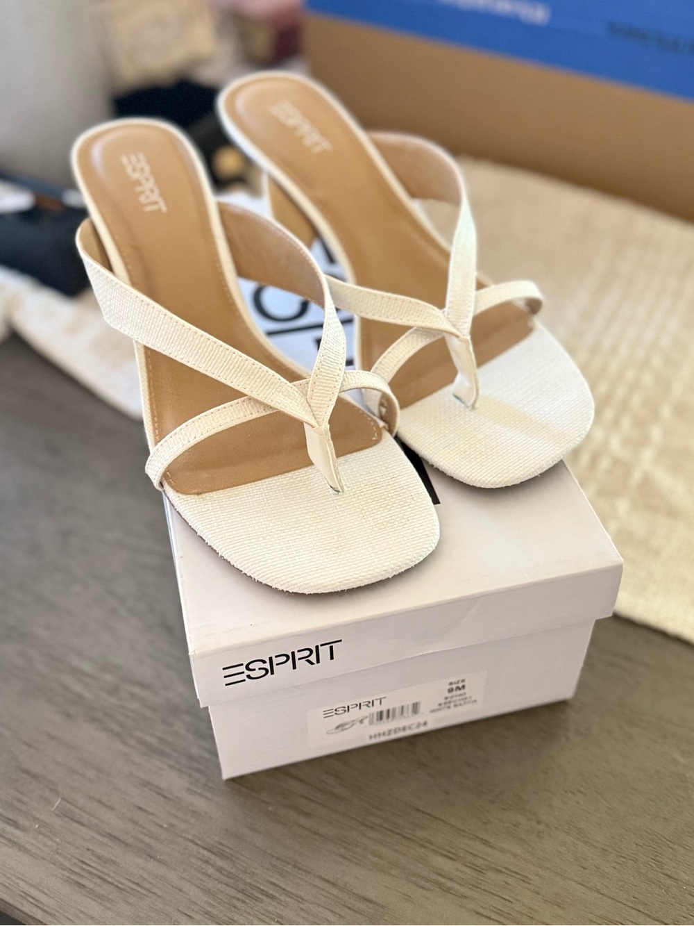 Esprit Cream Square-Toe Thong Heels